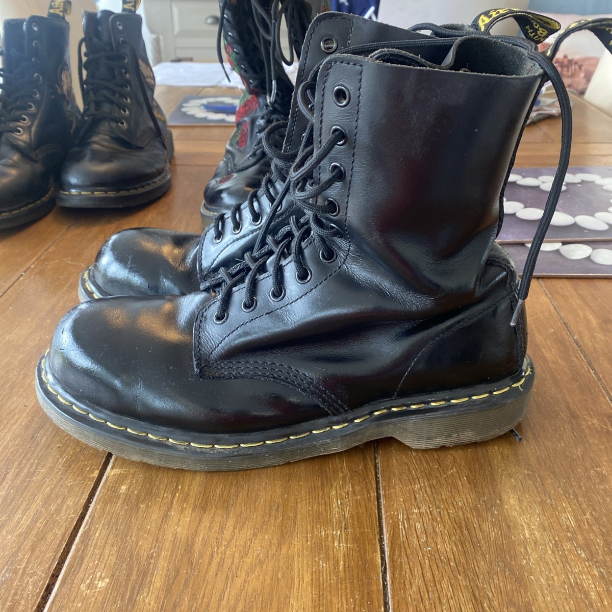Dr Martens Airwair 10 Hole 1490 Boots Size 10 UK Black Used Steel