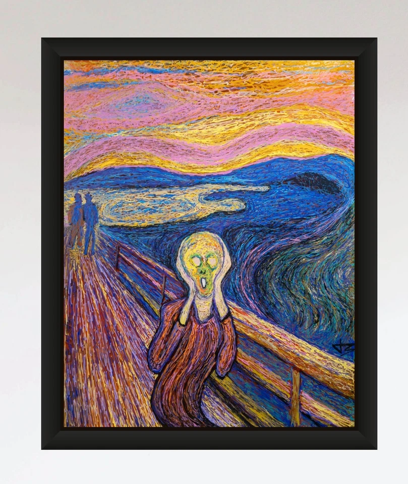 Pintura al óleo original enmarcada The Scream 16x20 sobre vidrio acrílico recreación Munch Foto 2 de 3