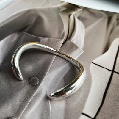 Retro Elegant 925 Sterling Silver Cuff Bangle Vintage Arc Irregular Bracelet