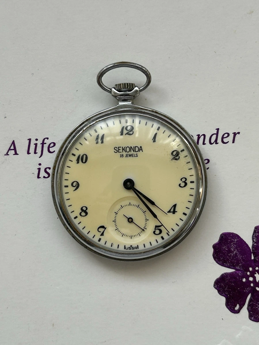 Reloj Bolsillo Mecánico Sekonda, Cara Abierta Plateada, Esfera Beige Árabe 18J/Funcionando