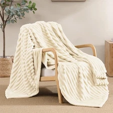 Fleece Throw Blanket 280GSM Extra Soft Lightweight Blanket with Strip Plush F...