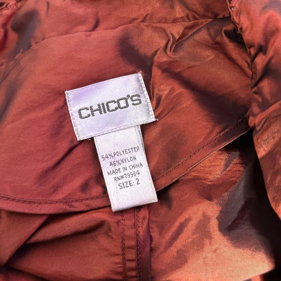 Chico's Belted Jacket Size 2 US M 3/4 Sleeve Shiny Tafetta Statement Maximalist - Image 3 of 4