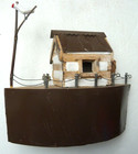 Vintage Folk Art NOAH'S ARK,  NOAH and DOVE, Metal and Wood, 13" long, Not a toy — photo 1