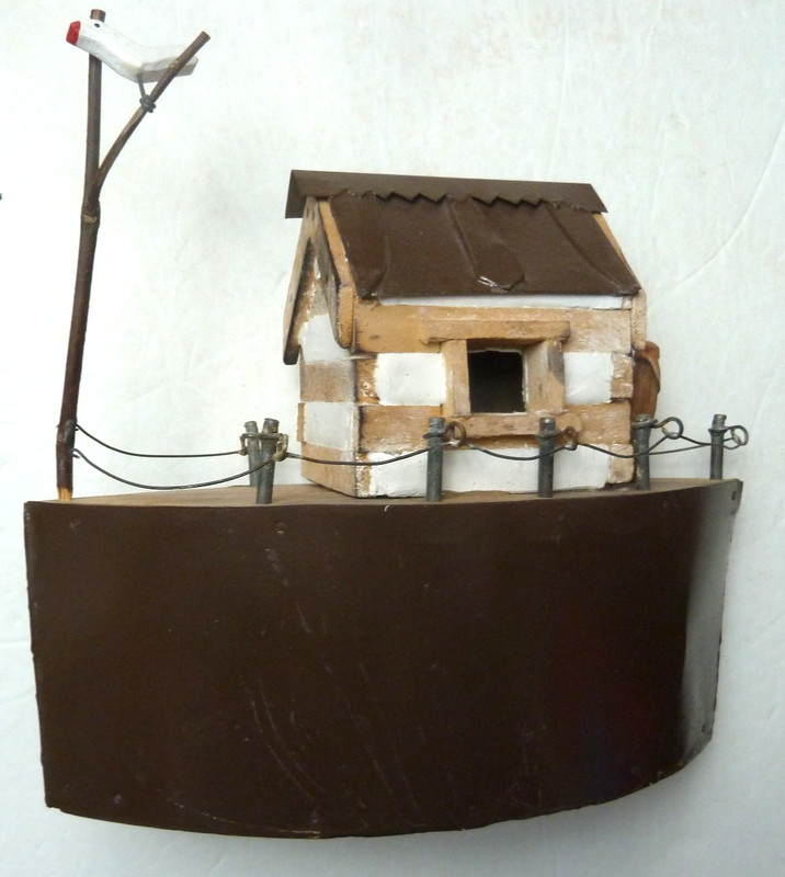 Vintage Folk Art NOAH'S ARK,  NOAH and DOVE, Metal and Wood, 13" long, Not a toy