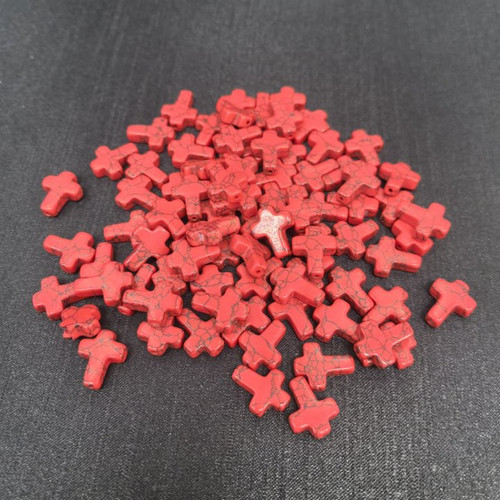 50pcs 12x6mm Artificial Red Turquoise Stone Cross Gemstone Loose Beads DIY - Picture 2 of 6
