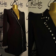 Tweed Women Beaded Suit Crystals Jacket Elegant Regular Fit Party Wedding Modern