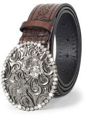 Eohak Women-Western-Cowboy-Belt Bling Medium, Brown With Rhinestones