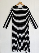 New Look Stripe Midi Dress UK 12 Black White Long Sleeve T Shirt Dress