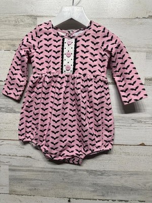 Swoon Baby Bubble Romper Girls 9M Pink Black Bat Print Halloween NWT