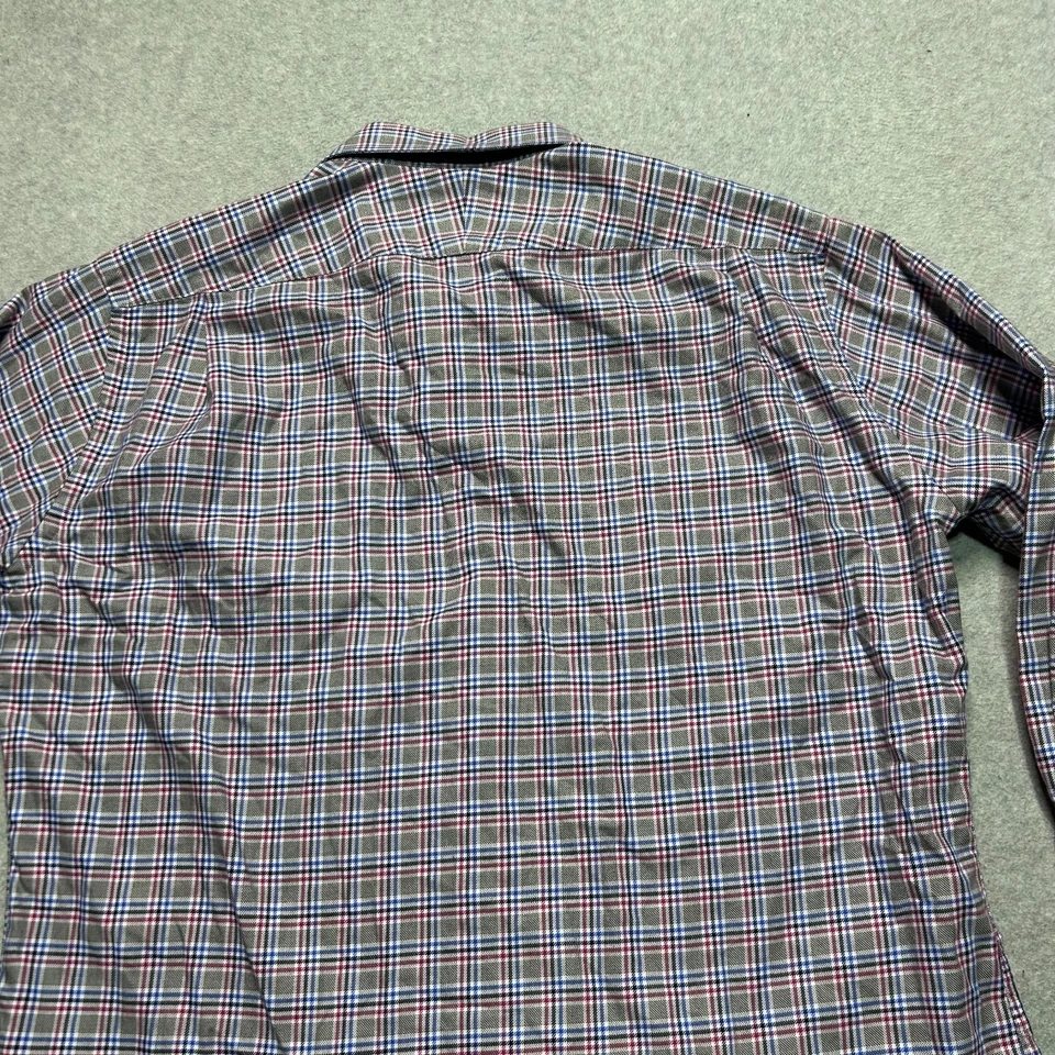 Neiman Marcus Shirt Mens 17.5 Gray Plaid Trim Fit Button Up Long Sleeve Casual - Image 4 of 4