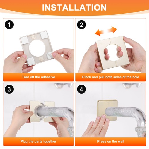 1-Pack ABS Square Self-Adhesive Wall Split Flange 7mmH for 25mm Dia Pipe,Gold - Picture 4 of 6