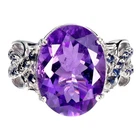 925 Sterling Silver Ring Oval Amethyst 16x12mm Sapphire Gemstone Jewelry Size 9
