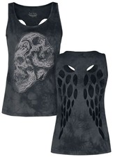 Rock Rebel by EMP Damen schwarzes Top mit Frontprint und Cut-Outs am Rücken