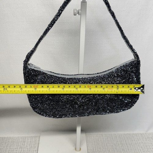 Valerie Stevens Charcoal Grey Fully Beaded Evening Shoulder Zippered Bag NWOT - Picture 4 of 6