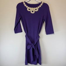 Lilly Pulitzer Jonah Midi Dress Shift Purple Gold Neckline Belted Women's Sz XS