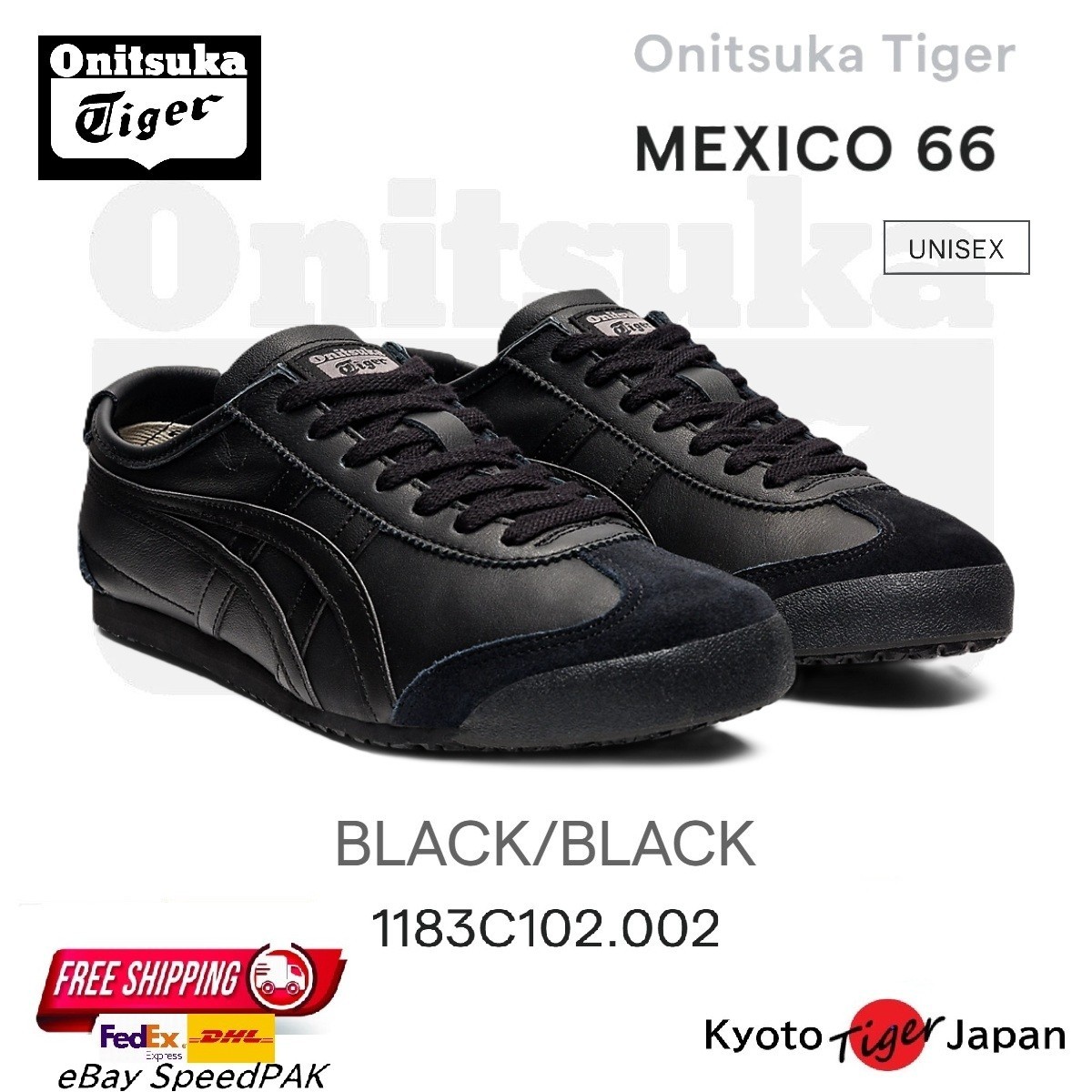 オニツカタイガー Mexico 66 Black 1183C102-002 24 Onitsuka Tiger MEXICO 66 ( BLACK/BLACK ) 1183C102.002