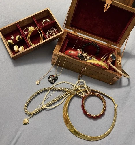 Estate Sale: Vintage -Japan Jewelry Box Lot 10k gold Costume Variety Set + See