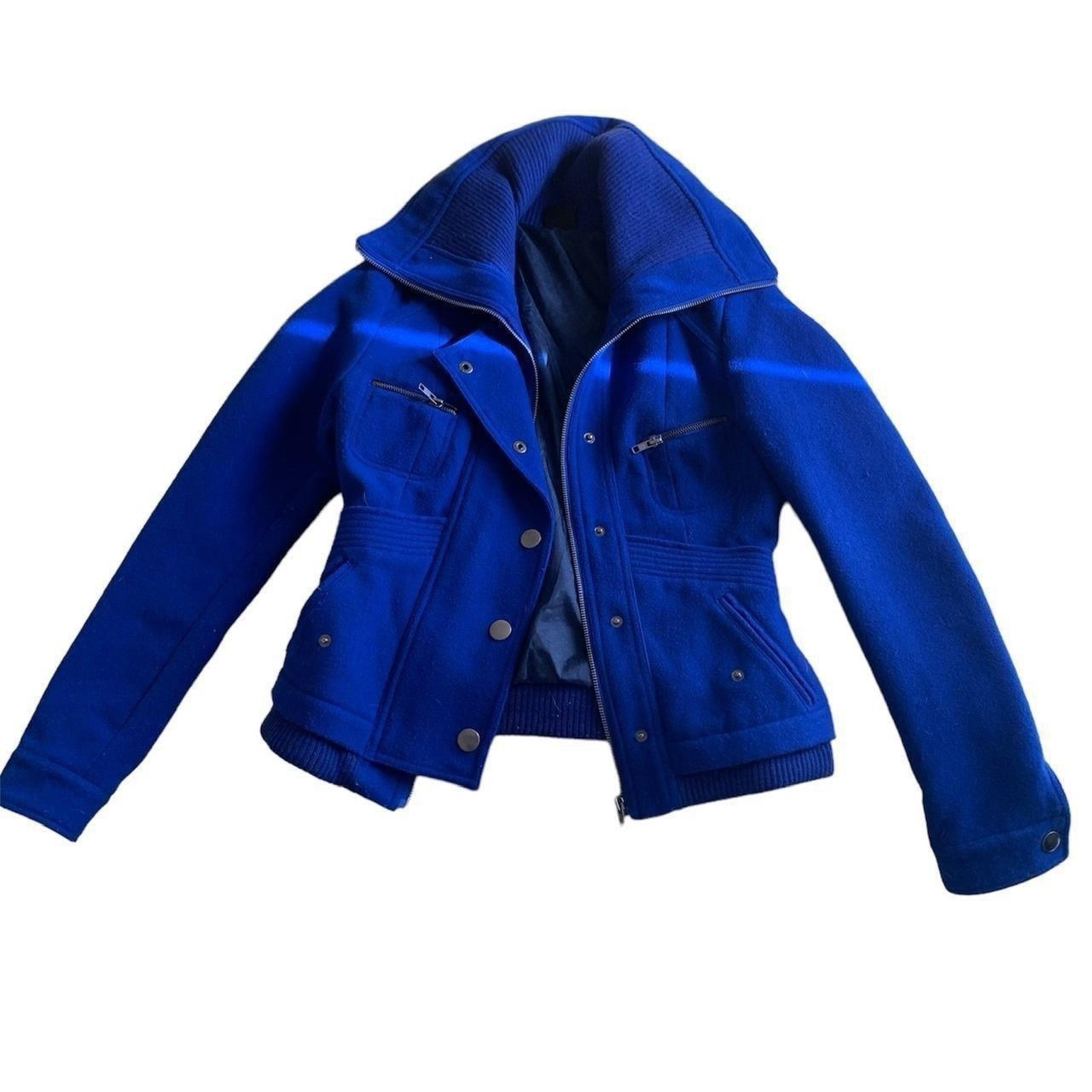 TRF Blue Collared Zip Button Jacket Pockets Lined… - image 1