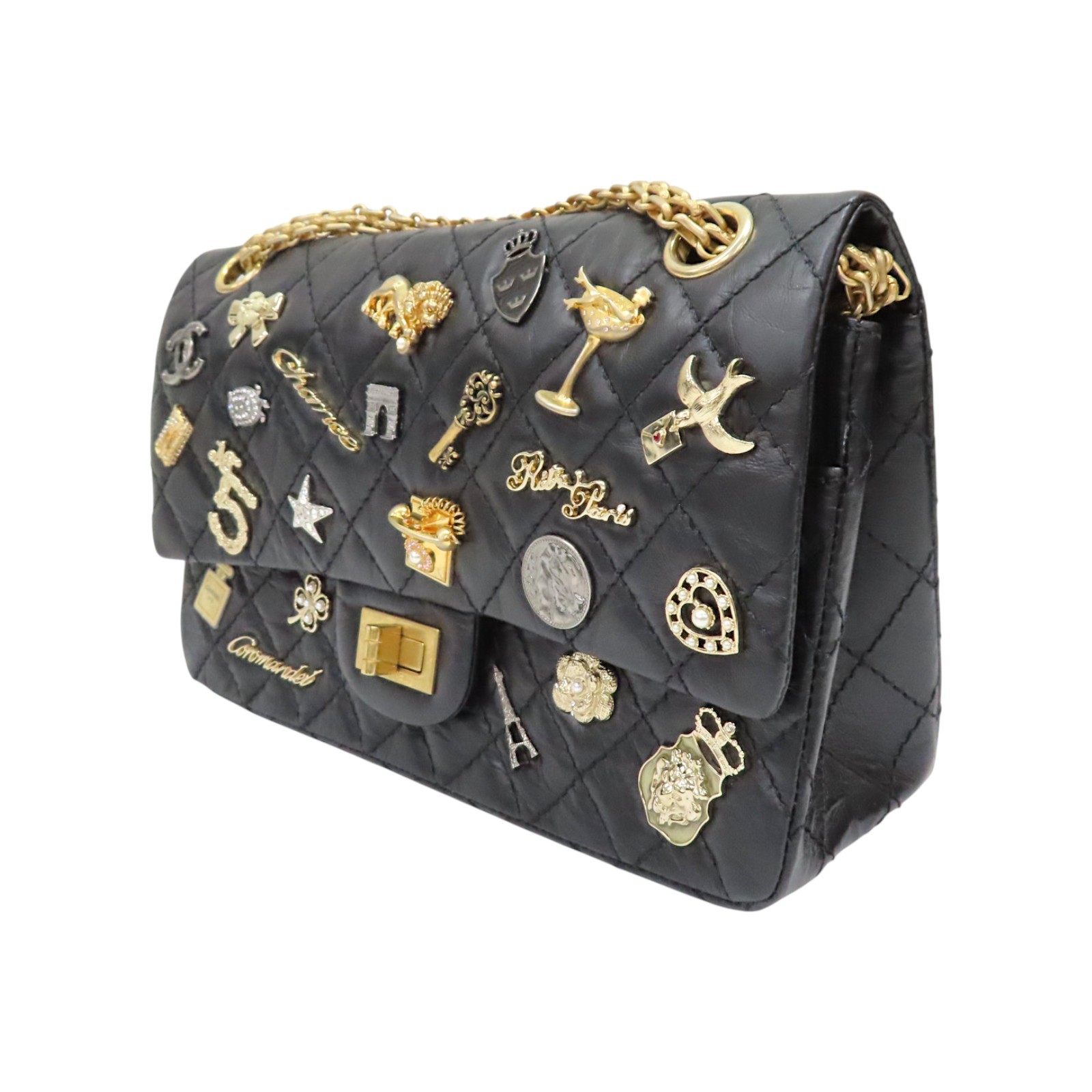 CHANEL Lucky Charms 2.55 Reissue Flap Shoulder Handbag Black Calfskin Leather thumbnail 3