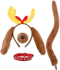 4 Pieces Dog Ears and Tail Set-Dog Headband Nose Tail Bow Tie Cosplay Party Hall