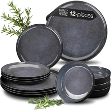 VIDA 12-Piece Porcelain Dinnerware Set – Service for 4, Dinner Plates, Side Plat