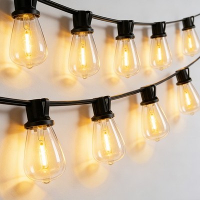 100FT Solar String Lights Outdoor Waterproof Patio w 32 ST38 Bulb Remote Control