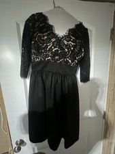 Eliza J BLACK LACE FLORAL V-NECK A-LINE KNEE LENGTH DRESS 3/4 SLEEVE SIZE 8