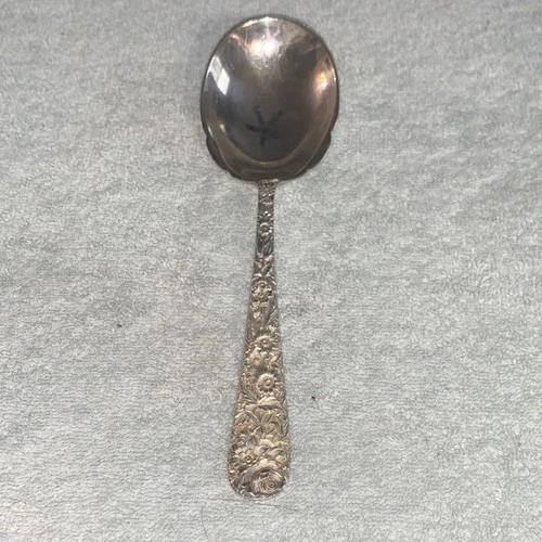 Antique S. Kirk & Son Inc Repousse Sterling Silver Medium 8 3/8 Serving Spoon