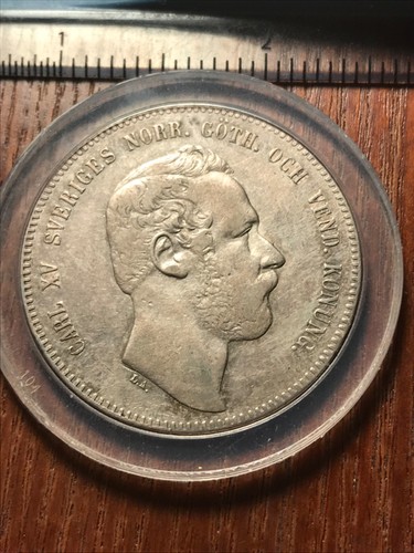 1869-ST Sweden 4 Riksdaler Riksmynt Carl XV Silver Crown SCARCE Swedish Coin