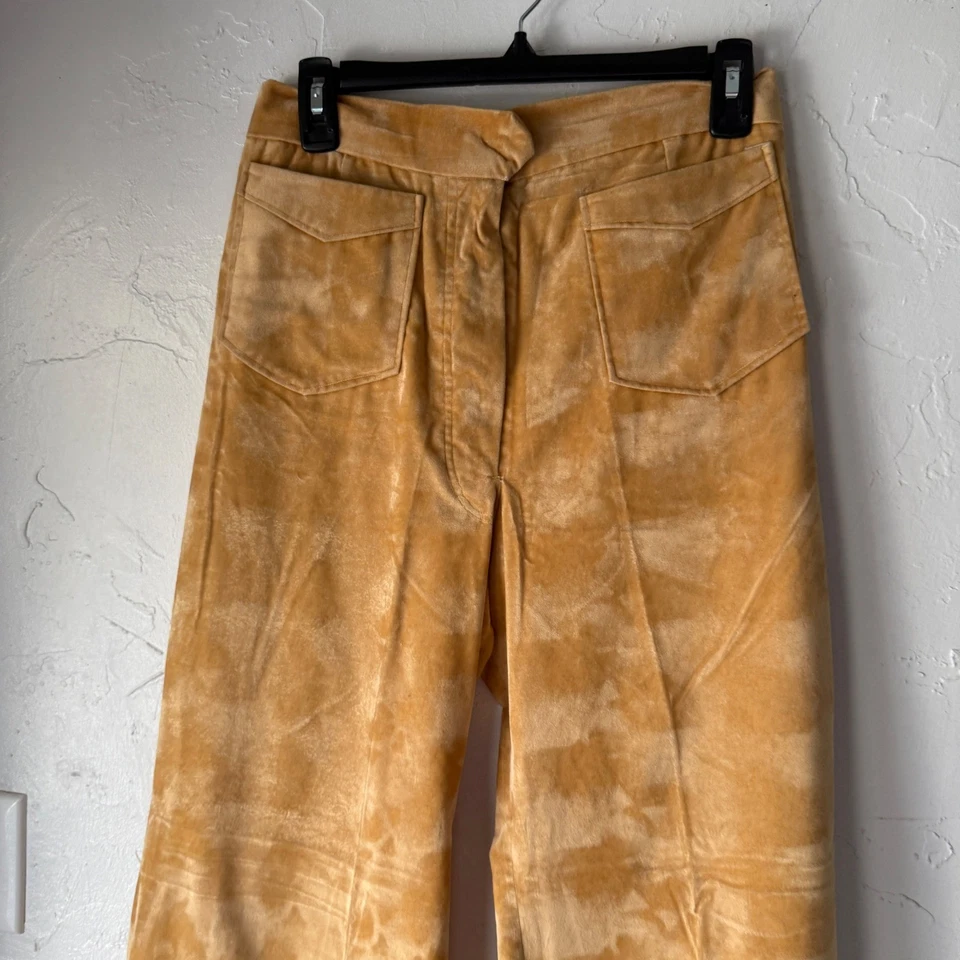Vintage Suede 70s Wide Leg Pants High Waist Flare Gold Yellow Retro Handmade - Image 2 of 4