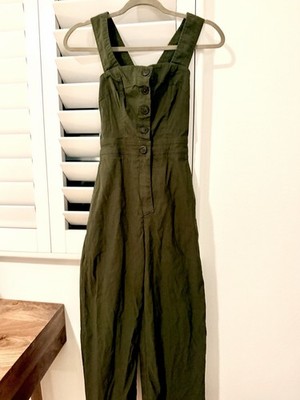 NWT Anthropologie Maeve Naomi Workwear Linen Blend Flare Jumpsuit Size 4 Olive