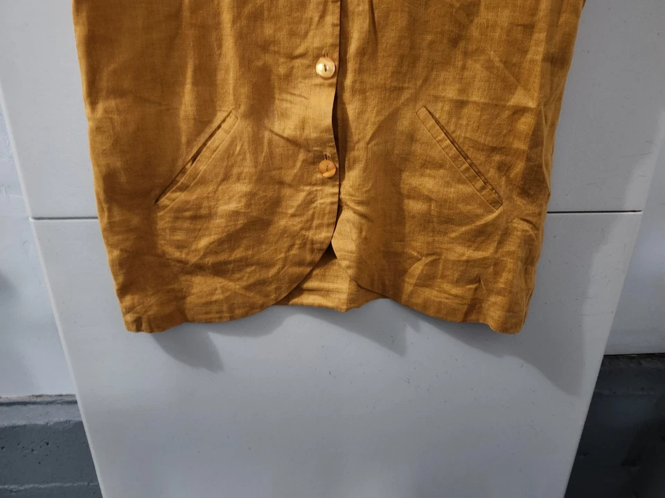 Vestido Top Tweeds Para Mujer M Dorado Sin Mangas Abotonado 100% Lino Cuello en V De Colección EE. UU. Pkt Foto 2 de 4