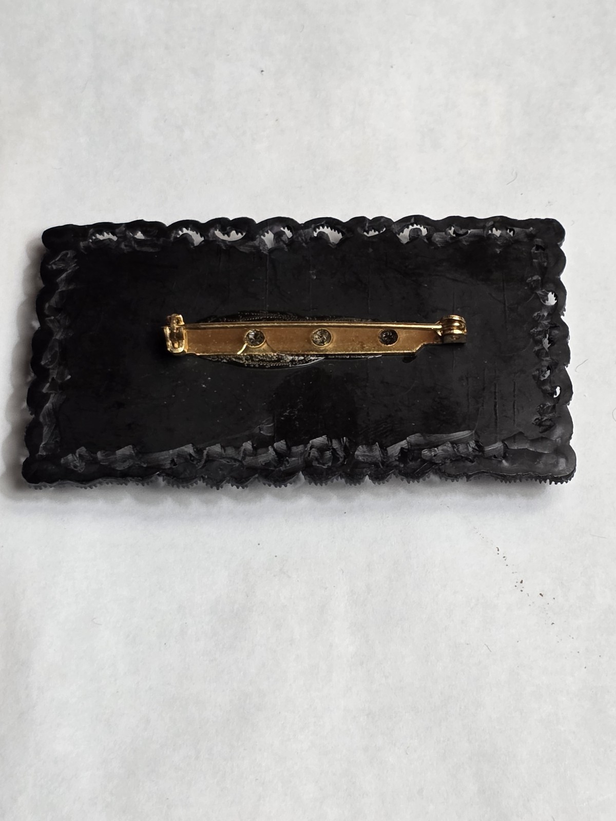 Black Celluloid Rectangular Repousse Rose Flower … - image 5