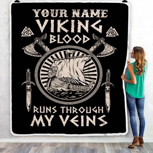 Personalized Viking Ship Blanket Viking Blood Norse Customized Birthday Blanket - Picture 2 of 4