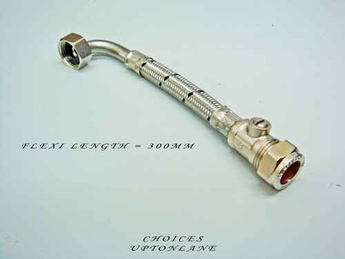 FLEXIBLE TAPE CONNECTOR 15MM X 1/2" BSP ELBOW WITH ISOLATION VALVE (150MM-500MM) - Picture 7 of 8