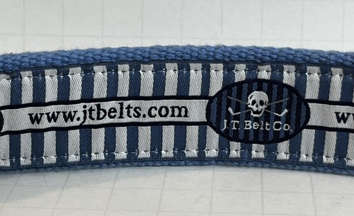J.T. BELT CO CANVAS LEATHER USA SOLID BRASS BLUE BELT - Picture 5 of 7