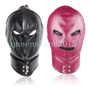 Restriant Slave Leather Head Mask Harness Horn Open Eye Mouth Hood Headgear new