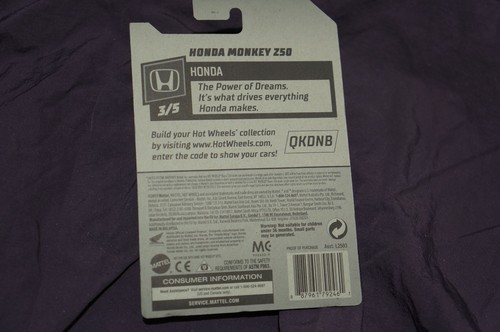 HOT WHEELS 2018 HONDA MONKEY Z50 MINI BIKE MOTORCYCLE WHITE NIP - Picture 5 of 7