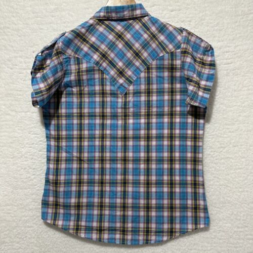 Wrangler Wrancher Pearl Snap Western Show Shirt Blue Pink Plaid Womens Sz M/M/M - Picture 2 of 10