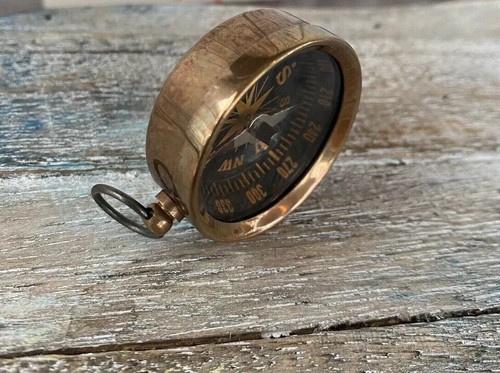 Antique Looking Brass Pocket Compass - Old Vintage Style - Nautical Keychain - Picture 3 of 3
