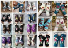 Women Winter Embroidery Knitted Crochet Fingerless Half-Finger Gloves-US Seller