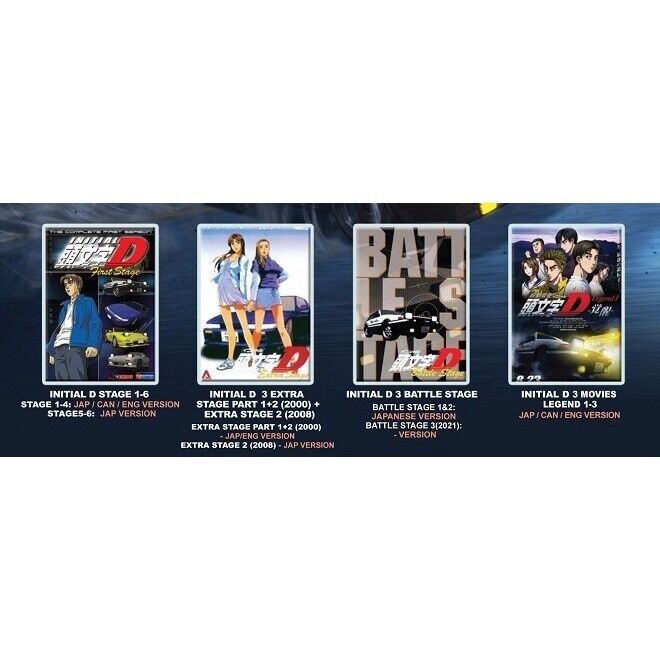 Initial D Anime Stage 1 - 6 + Battle & Extra Stages & 3 Movies DVD English  Subs