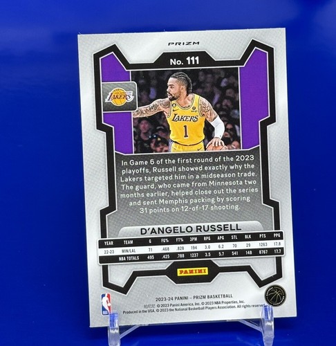 2023-24 Panini Prizm D'ANGELO RUSSELL Pink Cracked Ice Prizm #111 Lakers - Picture 2 of 2