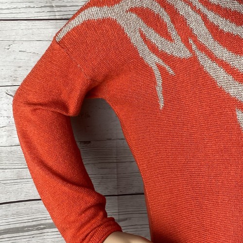 Neiman Marcas Sweater Small Orange Pale Brown Abstract Striped Asymmetric Hem - Picture 5 of 12