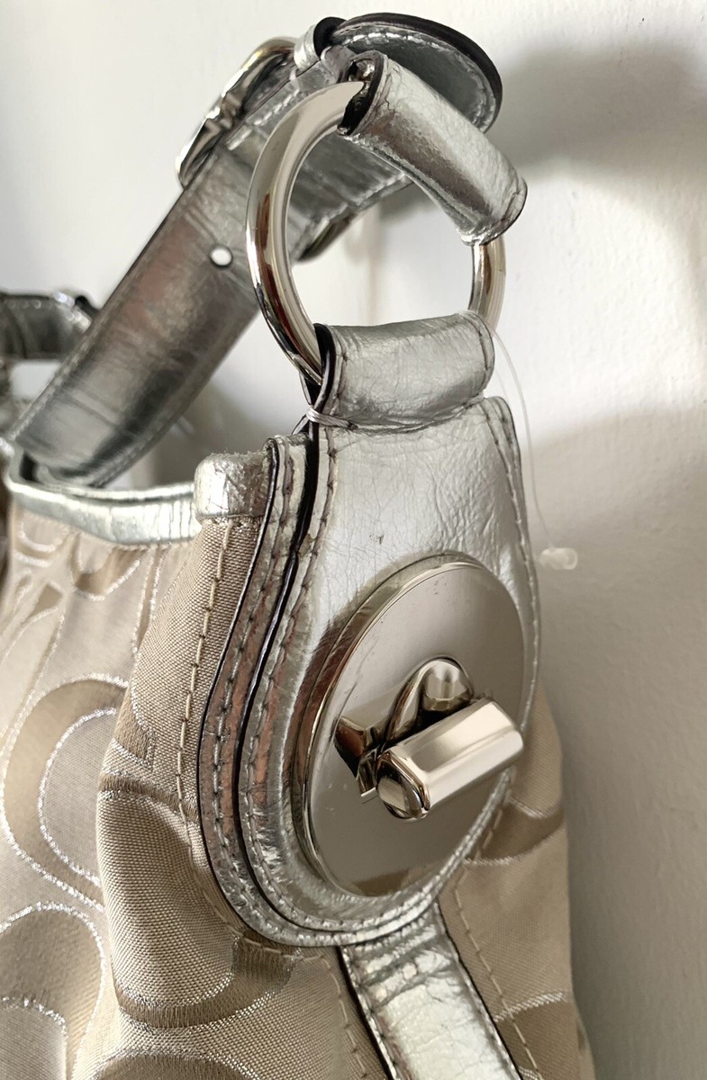 Coach Classic Signature C NWT Medium Brown Silver Bag C Print