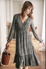 sezane dress Size 34 6 8 Faux Wrap MIDI Floral  Long Chiffon Sleeves Paris Float