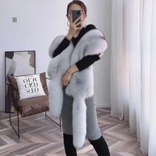 Women's Whole Pelt Real Blue Fox Fur Shawl Scarf Cape Wrap Collar Neck Warmer