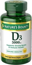 Vitamin D-3 High Potency 5000 IU 240 Rapid Release Softgels Non-GMO D3 D Bone