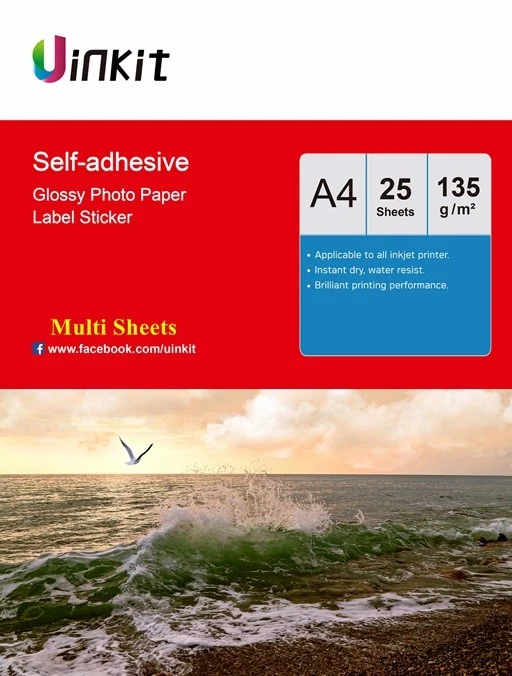 A4 Self adhesive Sticky High Glossy Photo Paper 135Gsm Inkjet Paper Uinkit
