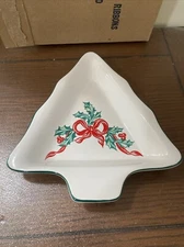 International Tableworks CHRISTMAS RIBBONS Tree Shaped Relish Dish NEW IN BOX
